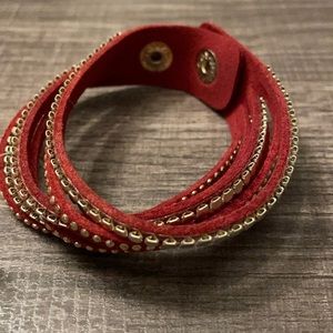 NWT Claire’s Red Faux Leather Beaded Bracelet